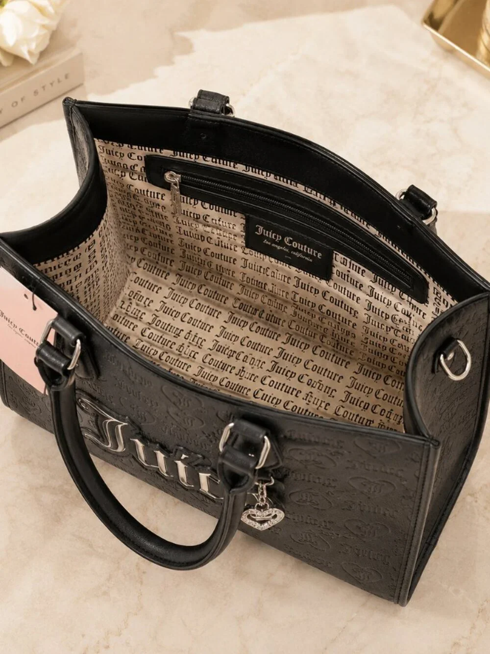 Juicy Couture Upgrade U Black Embossed Mini Tote Gothic Logo NWT